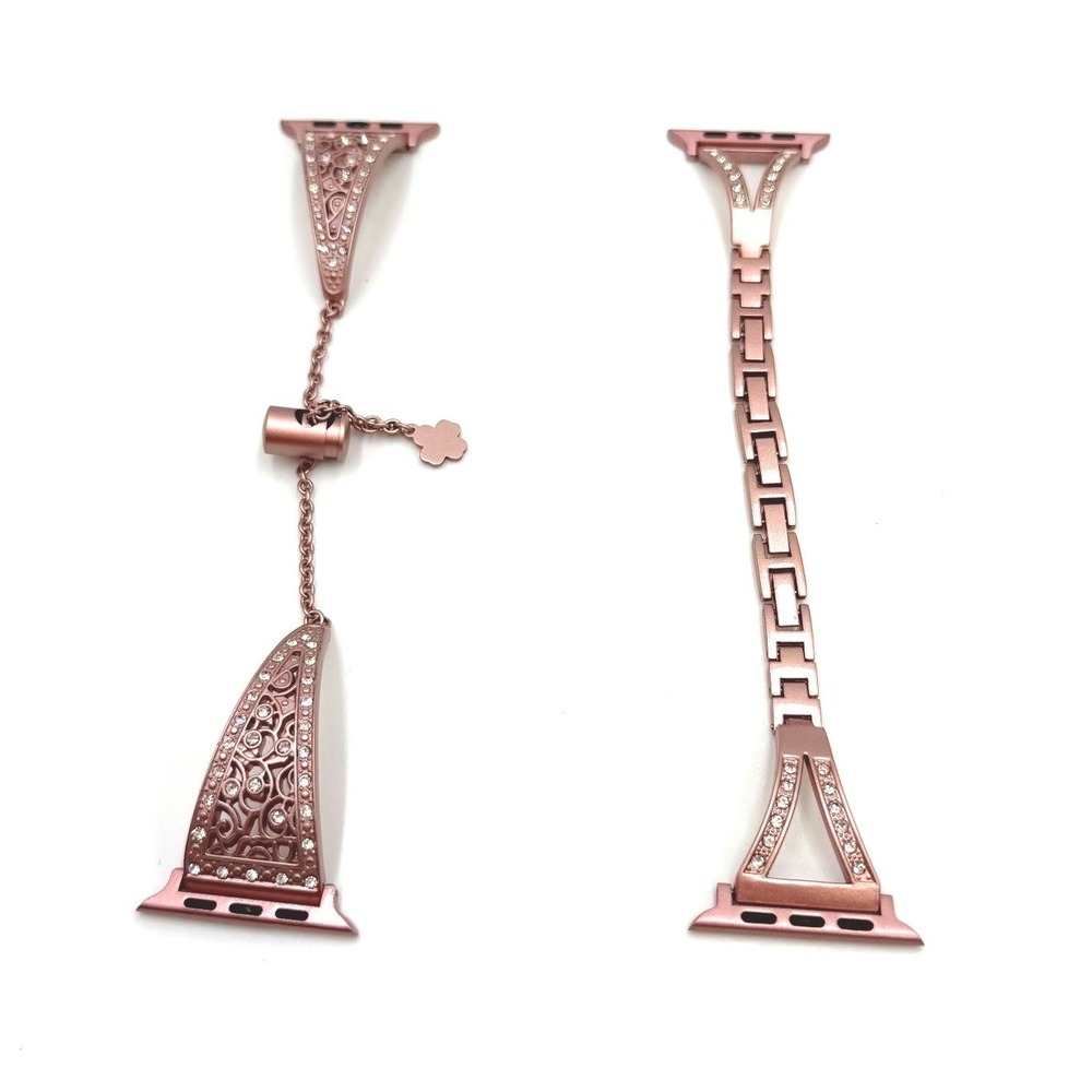 Set of 2 Rose Gold Apple Watch Band Rhinestone Charm Women's Luxury Accessory